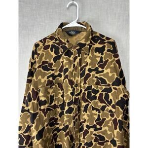 Vintage Woolrich Camoflauge Duck Camo Frog Skin 100% Wool Button Size L Made USA